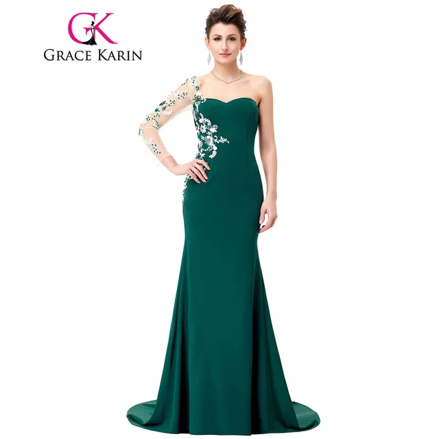 Green One Shoulder Prom Dress