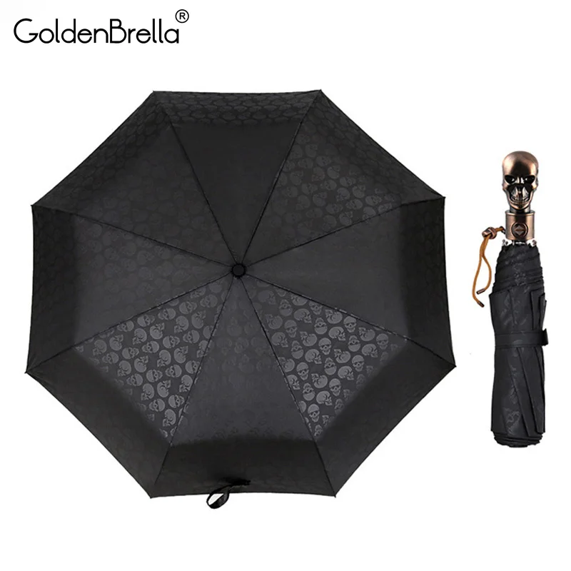 Бренд Высокое качество череп ручку зонтика Для мужчин автоматический 3 складной Творческий Панк Ретро 8 ребер ветрозащитный зонтик Зонт от дождя Для мужчин