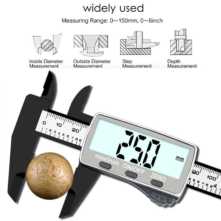 Большой экран 150 мм электронный цифровой штангенциркуль с нониусом, 6 дюймов углеродного волокна штангенциркуль, микрометр, измерительный инструмент цифровой Линейка