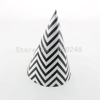 

12pcs Cheapest Vintage Decor Carnival Wedding Birthday Black Chevron Paper Party Hats,Zig Zag Party Caps Halloween Decorations