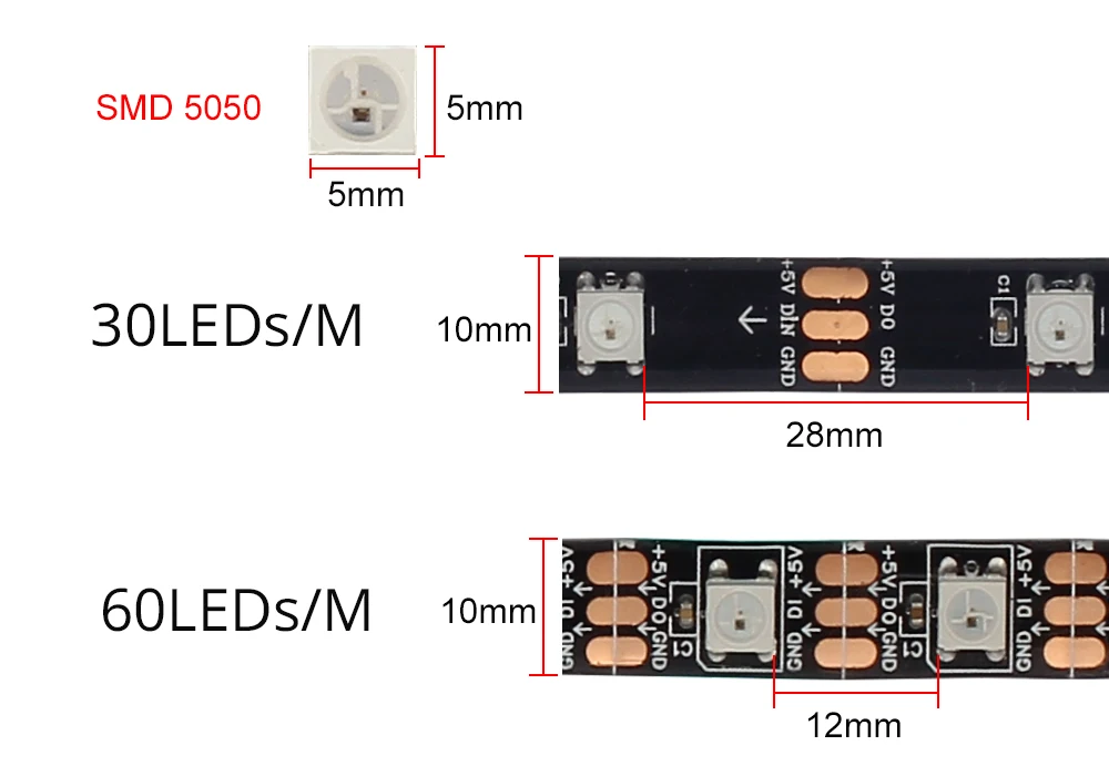 WS2812B Светодиодная лента индивидуально Адресуемая RGB умная Пиксельная полоса 1 м/2 м/3 М WS2812 IC цифровая светодиодная лента Водонепроницаемая 5 в 30/60 светодиодный s