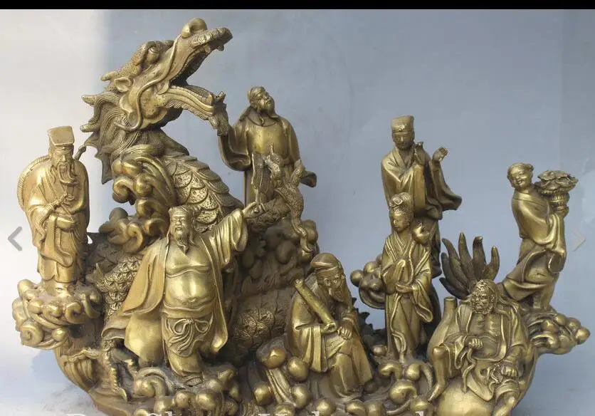 

6710606++18 China Mythology Brass Eight Immortals God Ride Dragon Statue Sculpture