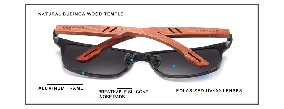 KINGSEVEN дизайн ручной работы натуральный Bubinga Деревянные+ алюминиевые солнцезащитные очки мужские поляризованные Модные солнцезащитные очки Квадратные UV400 Gafas De Sol