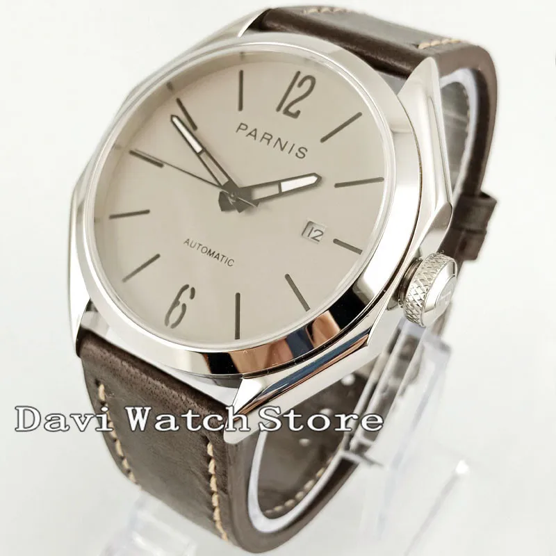 

43mm Parnis Gray Dial date sapphire crystal miyota 821A Automatic Men Watch 2770