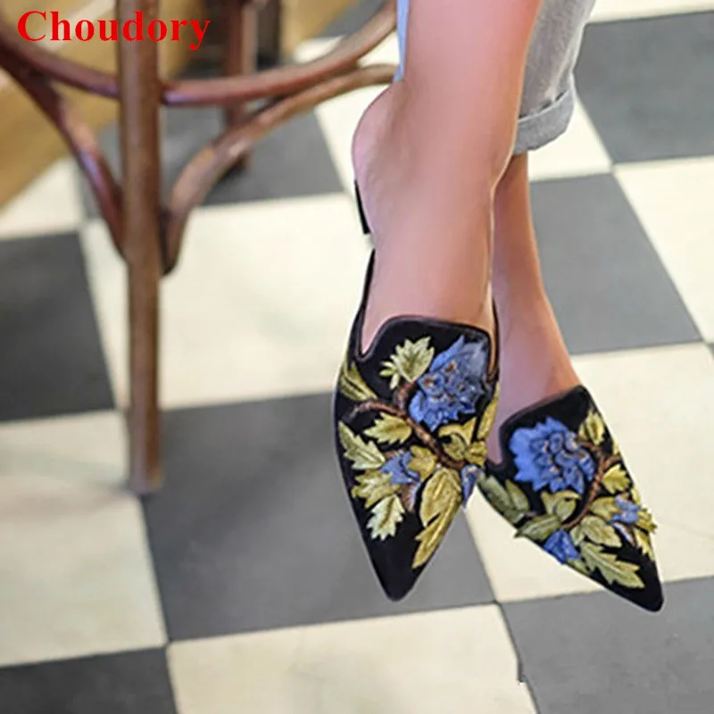 embroidered pointed flats
