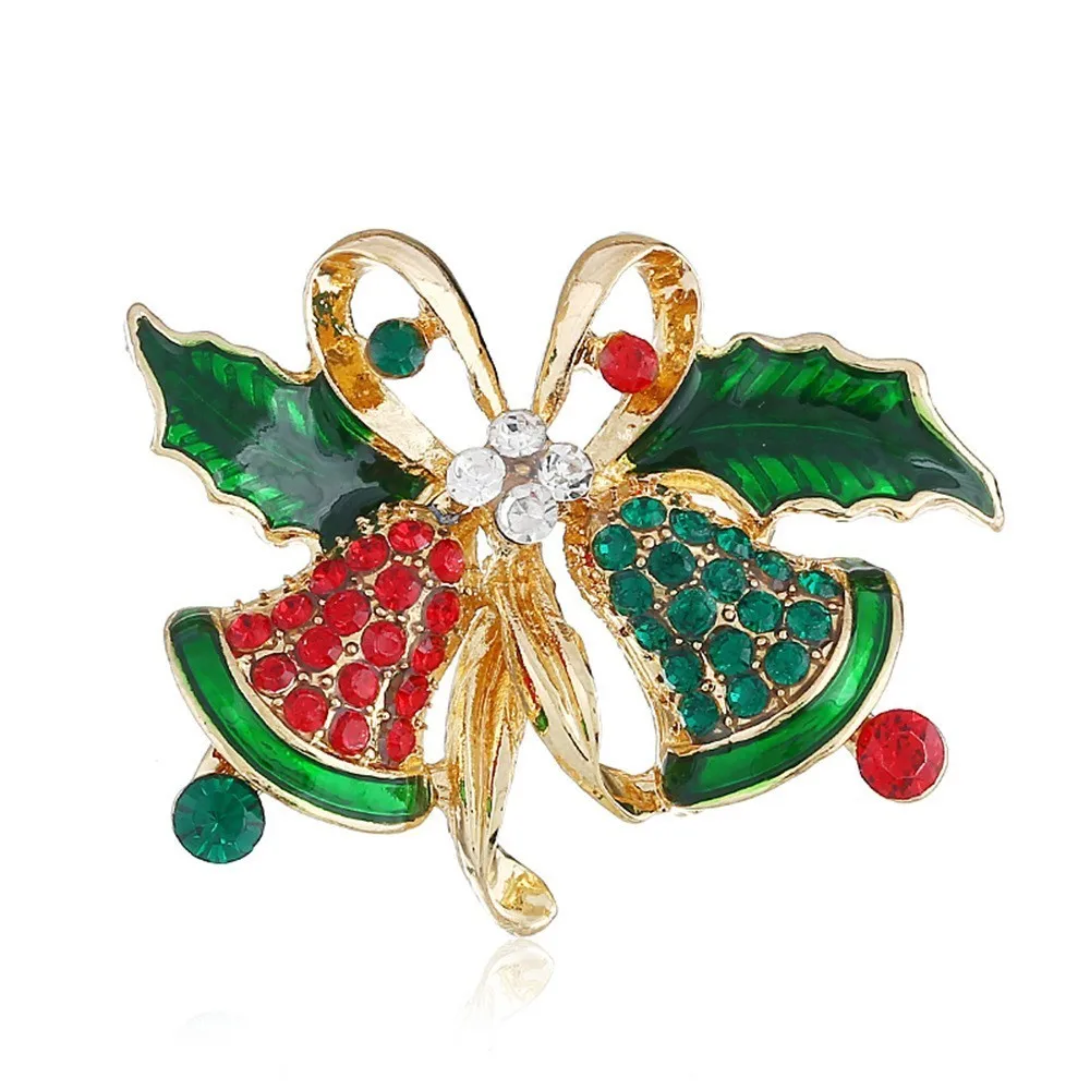 

Christmas Bell Brooches For Women Red Green Rhinestone Brooch Pins Party Decoration Xmas Gift Jewellery Broche