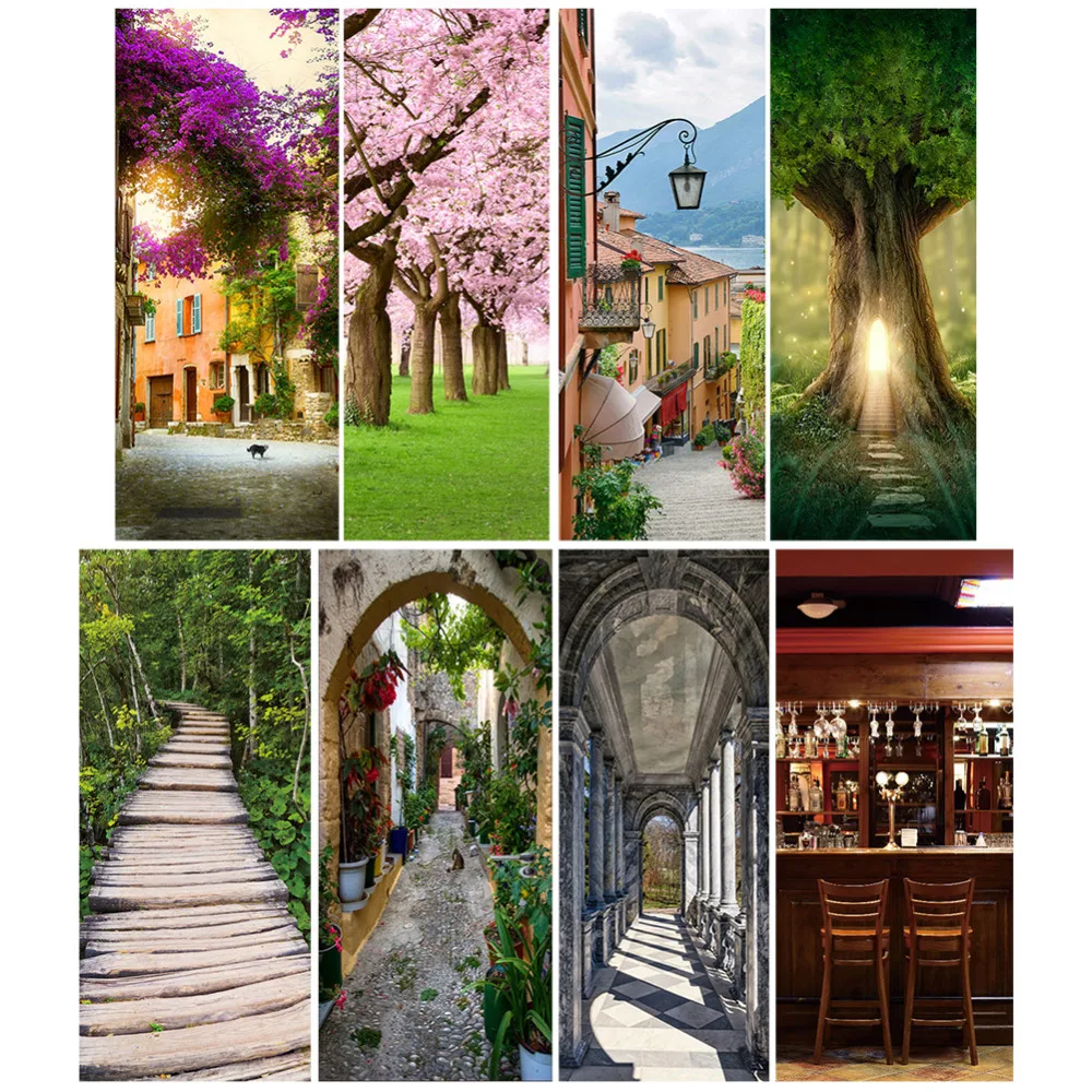

2Pcs Flower Stone Steps Door Stickers European Style Wall Sticker for Bedroom Living Room landscape Waterproof Decals 3D