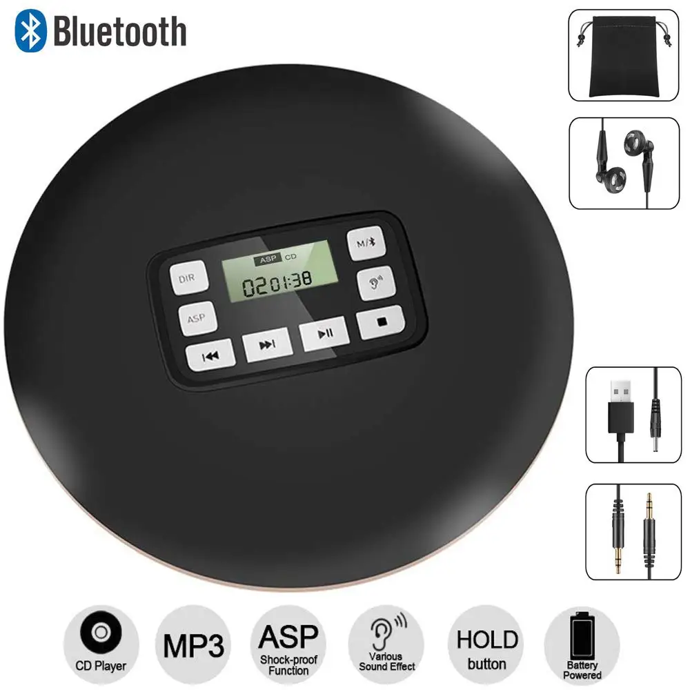 Портативный Bluetooth CD плеер с ЖК дисплеем/разъем для наушников защита от пропуска