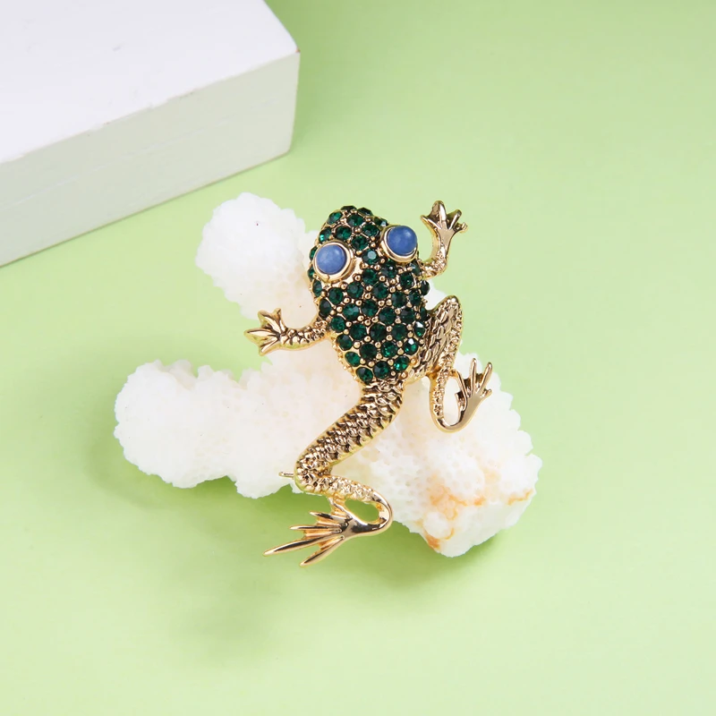 New Fashion grenouille Lotus Émail Broche Pin autrichienne Cristal Perle Animal Cadeaux