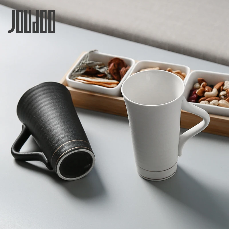 

JOUDOO Black&White Ceramic Filter Mug Brief Large Capacity Tea Cup Simple Office Bottle For Water Coffee Travel Mug Cup 35