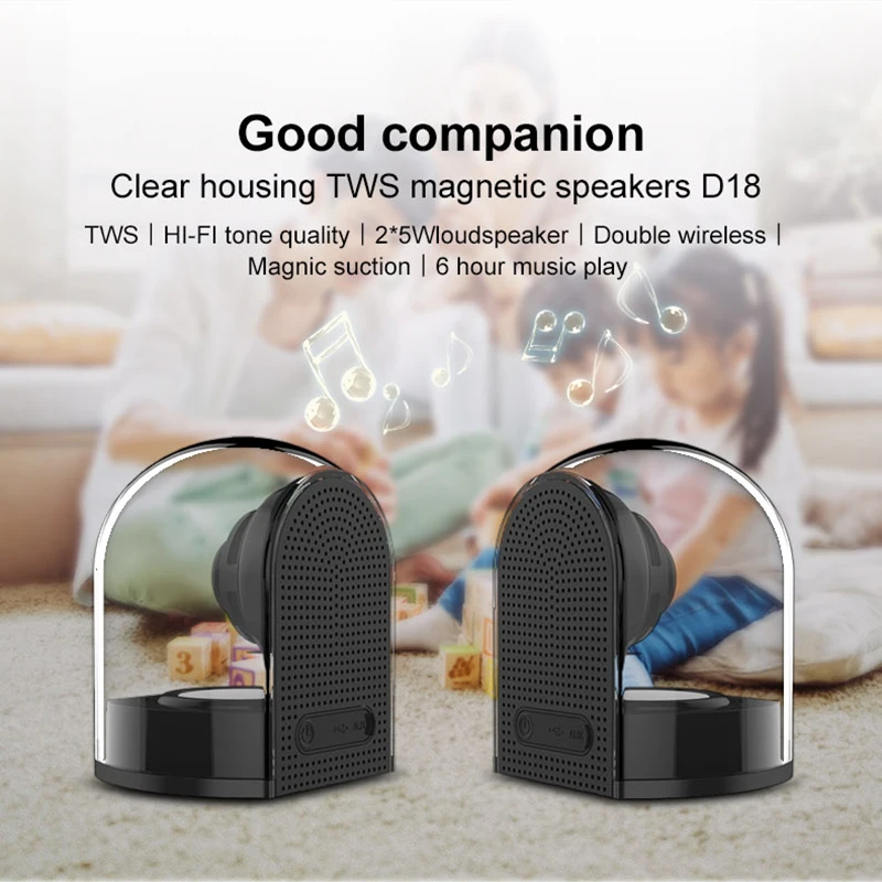 

2PCS Bluetooth Speakers Magnet Bluetooth 4.2 Speakers with Mic Transparent Home Stereo Surround HiFi Phone Car Audio Speaker