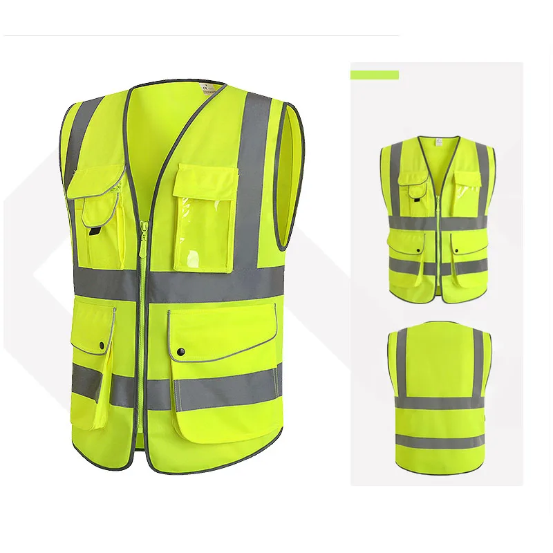 9 Pockets Safety Cargo Tops Vest Highlight Visibility Vest Zipper Front