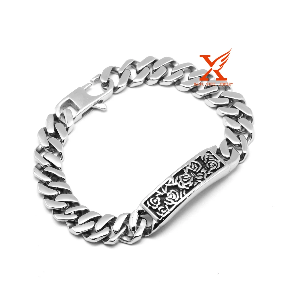 STAINLESS STEEL SILVER TONE ENGRAVABLE ID MEN'S BOY'S LINK BRACELET
