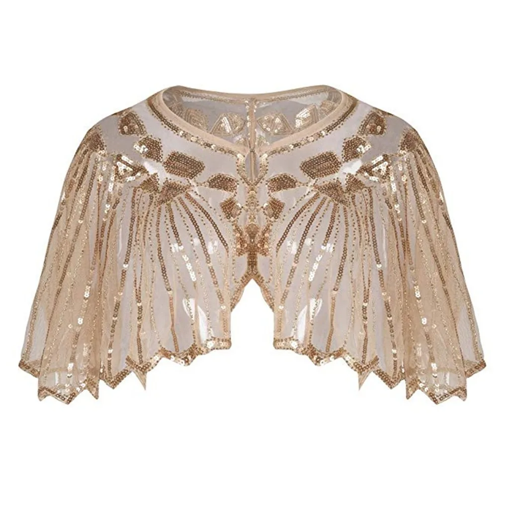 

Women's 1920s Shawl Beaded Sequin Deco Evening Cape Bolero Flapper Cover up summer womens scarf Polyester Sequined