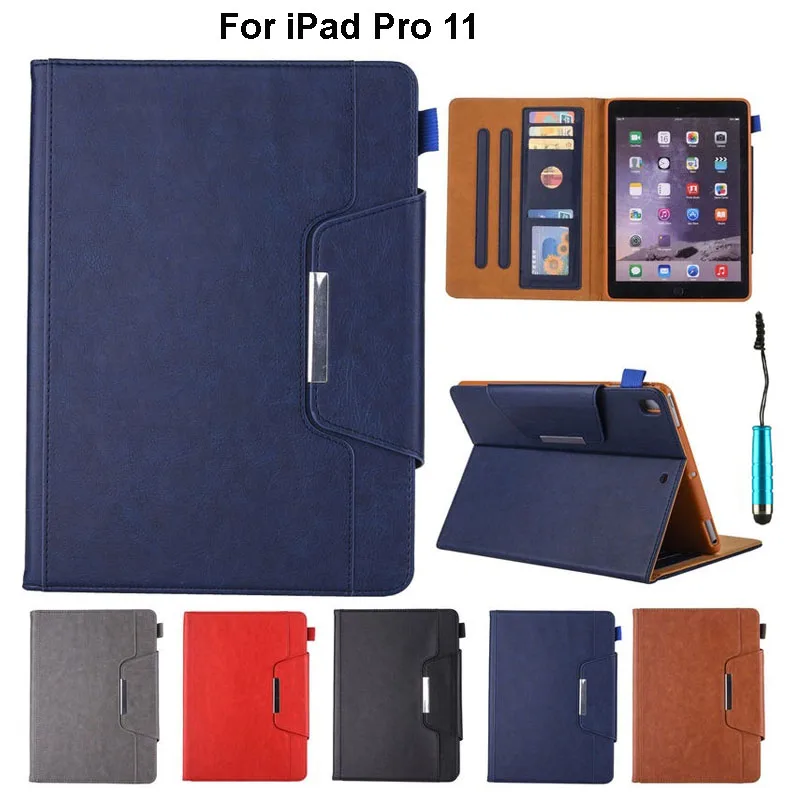 

Premium Leather + PU Case Cover with Stand Wallet Features Tablets Protective Case Fashion Business Cover for iPad Pro 11''