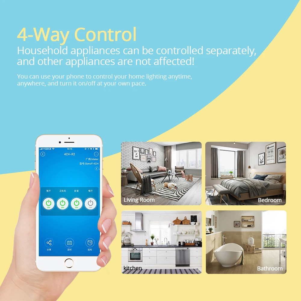 Itead Sonoff 4CH R2 4 канальный gang 10A дистанционный выключатель света Wifi беспроводное