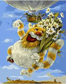 

MaHuaf-X1628 Cat with Bouquet Coloring picture by numbers with acrylic paints on canvas for living room decor