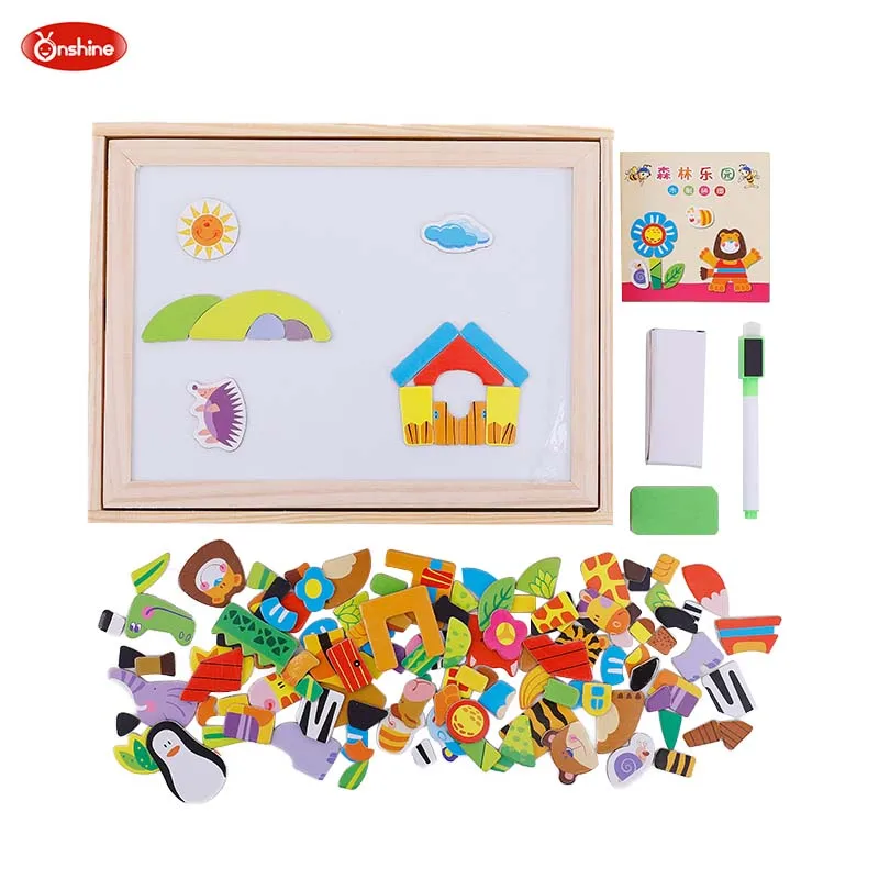 

Wooden Two-sided Puzzle Magnetic Toy Children's Drawing Board Educational Toys Forest Park Theme Game Children Birthday Presents