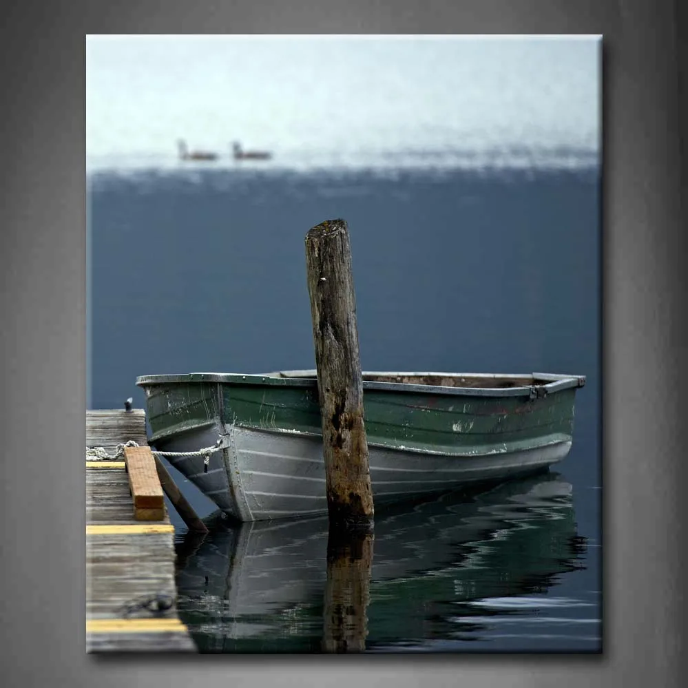 

Framed Wall Art Pictures Boat Lake Dock Ducks Canvas Print Artwork Landscape Posters With Wooden Frames For Living Room