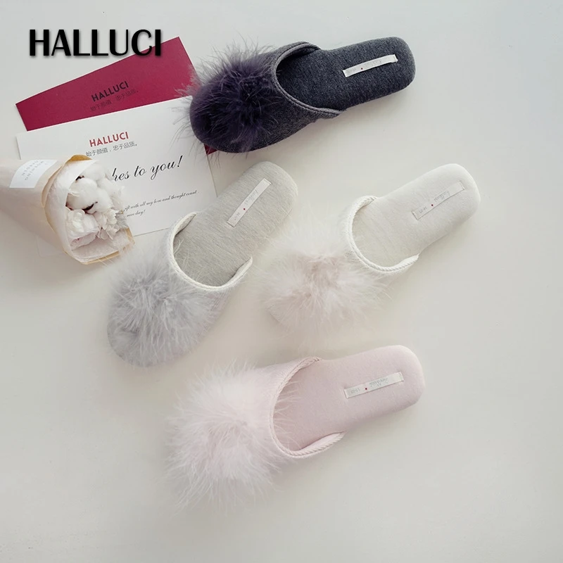 

HALLUCI Super cotton fur slippers pantufa chinelo women shoes Candy color home Slippers indoor floor slippers sapato feminino