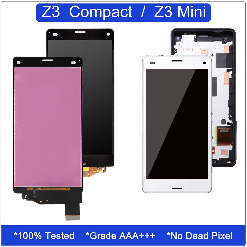 

for Sony Xperia Z3 Compact Display Touch Screen Digitizer Assembly D5803 D5833 LCD for Sony Z3 Mini Screen Replacement + Frame