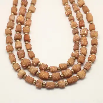 

Dark Color Champagne Druzy Geode Sunflower Beads Bulk,Full Strand Rough Natural Drusy Achate Nugget Beads for Earrings Necklace