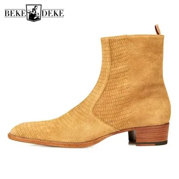 

2019 Summer Men Chelsea Boots Real Cow Leather Pointed Toe Cowboy Boots Breathable Fashion Trend Side Zip Motorcycle Shoe