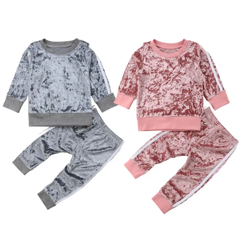 Комплект повседневной одежды из 2 предметов для маленьких девочек: бархатный топ, Толстовка и штаны