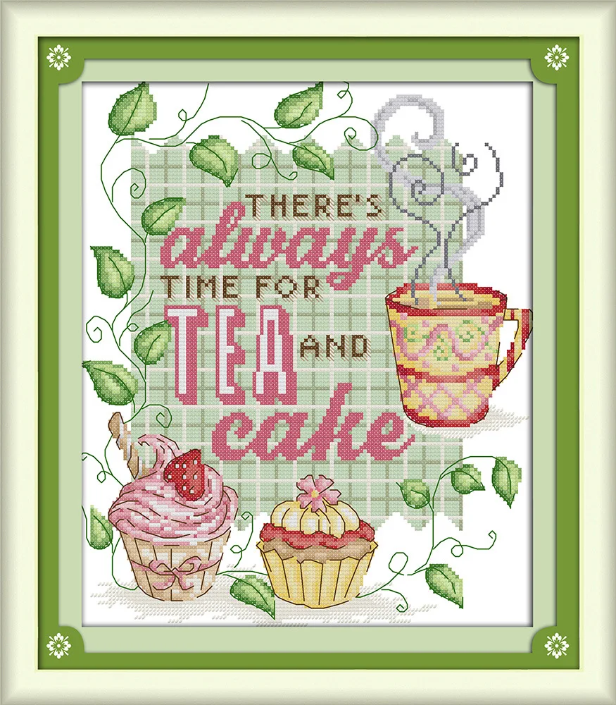 

Joy Sunday Tea cake DMC Counted Chinese Cross Stitch Kits printed Cross-stitch set Embroidery Needlework