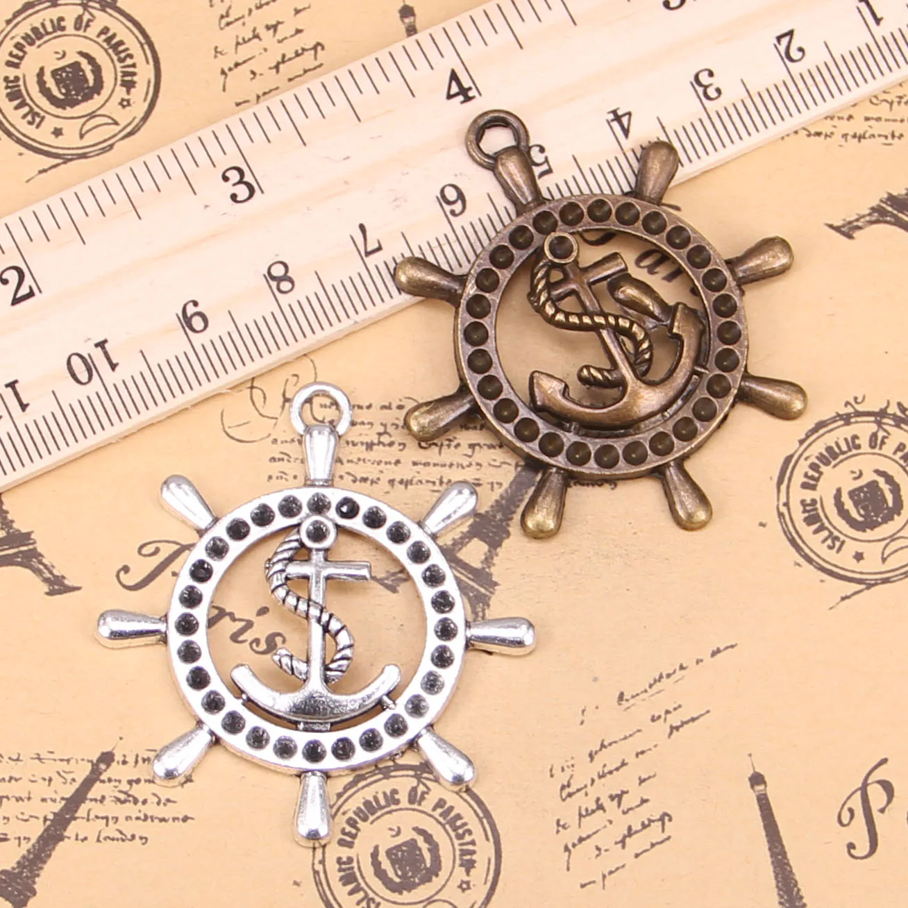 

2pcs Jewelry Charms rudder anchor helm 45x49mm Antique Silver Plated Pendants Making DIY Handmade Tibetan Silver Jewelry
