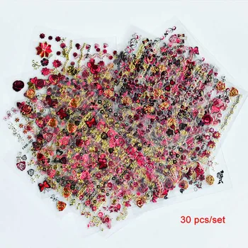 

3D Nail Art Transfer Stickers 19 Nail Design For Choice 1Lot=30 Sheets Rose Flower Gold Lace Decals Manicure Tips Decoration DIY