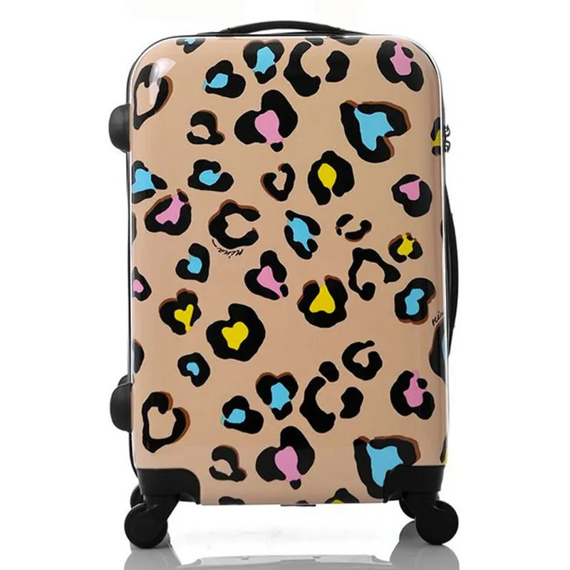 Women Travel Suitcase Girls Leopard Print Luggage ABS+PC Universal Wheels Trolley Luggage Bag 20