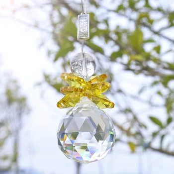 

H&D Set of 2,Crystal Ball Pendant for Key Chain Christmas Tree Hanging Ornament Chandelier Part Home Wedding Decoration (Yellow)