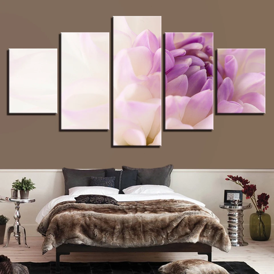 

Canvas Painting Wall Art Home Decor Frame 5 Pieces Beautiful White Purple Flowers For Living Room HD Printed Landscape Pictures