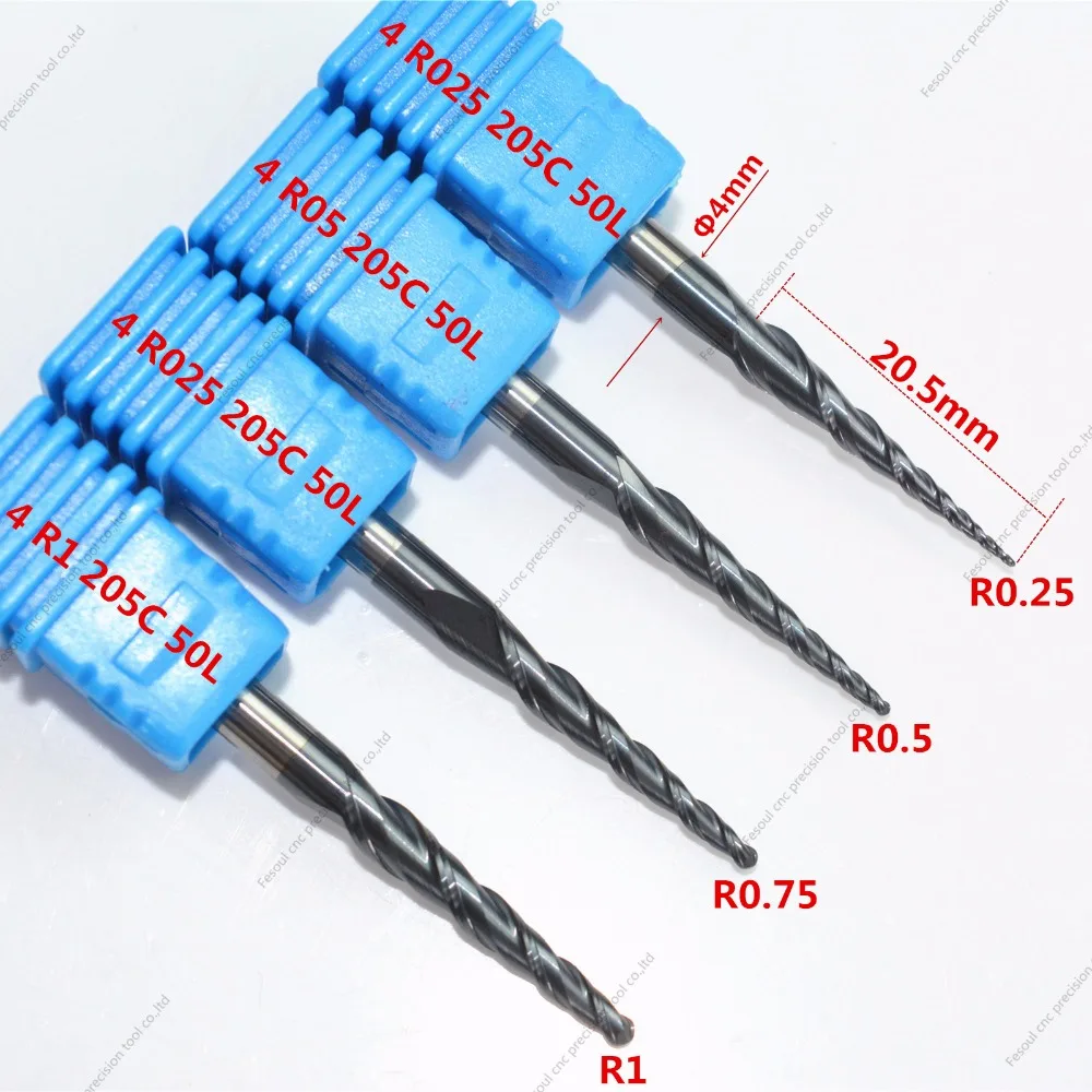 4 мм хвостовик, HRC55 твердосплавные 2 флейты TiALN покрытием конус сферические конусные фрезы, деревообрабатывающий инструмент