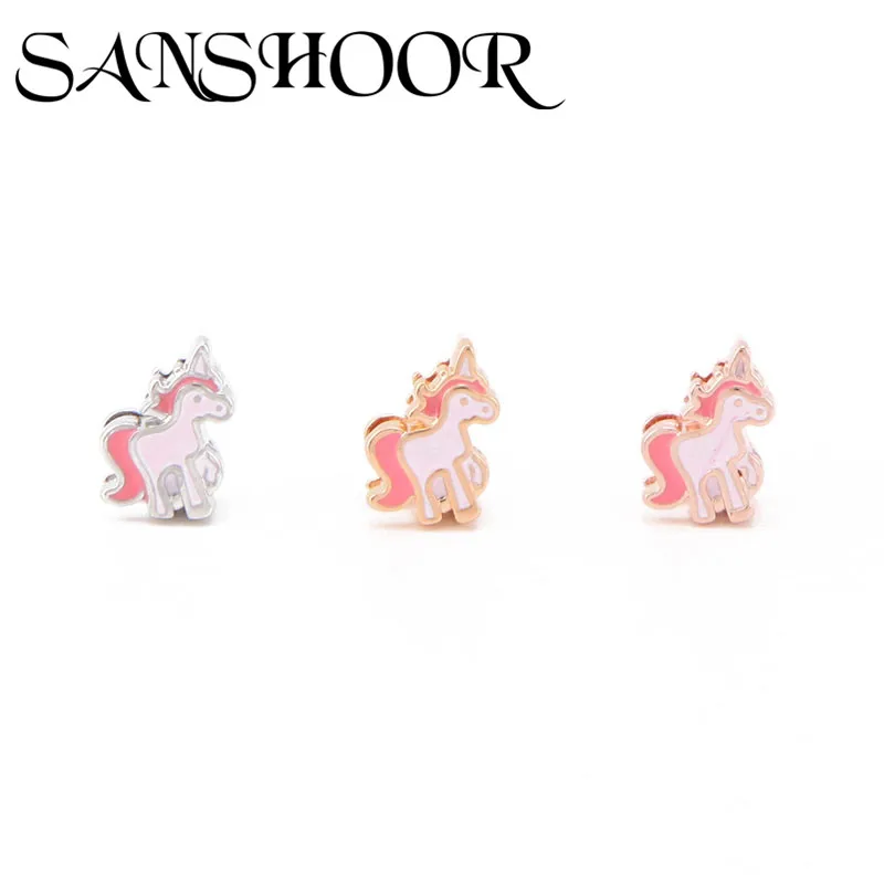 

SANSHOOR Jewelry Cute Animal Enamel Unicorn Horse Slide Charms Fit 8mm Mesh Bracelet DIY Accessories Making for Kids Teenagers
