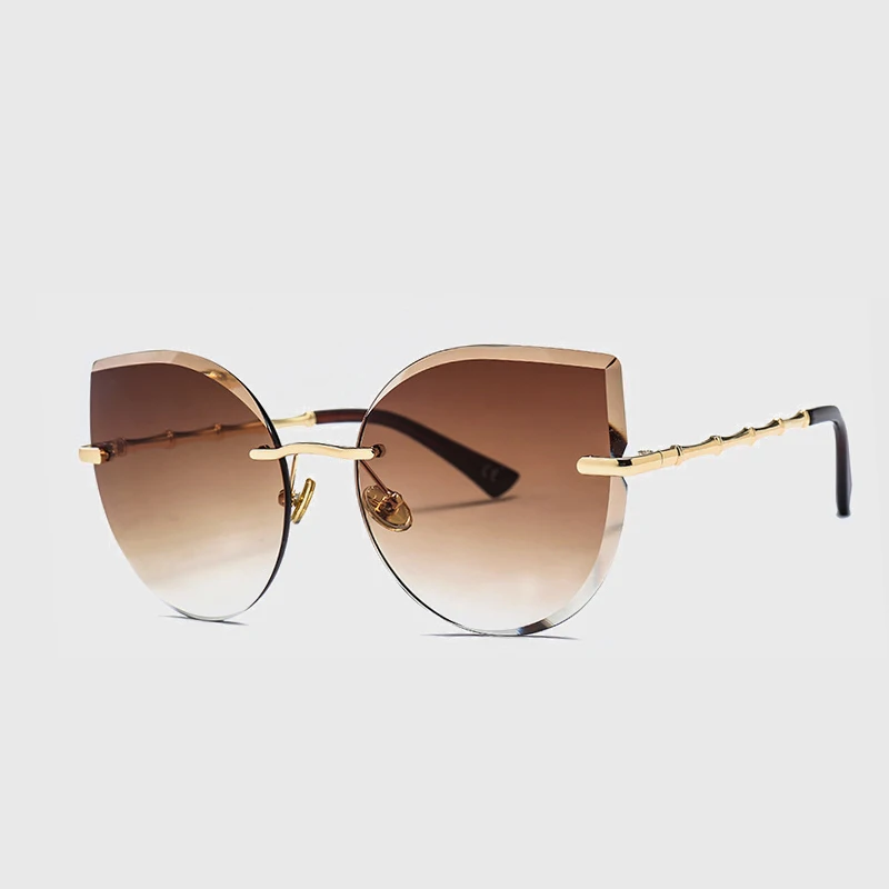 Королевские роскошные женские солнцезащитные очки кошачий глаз, брендовые дизайнерские солнцезащитные очки без оправы, женские розовые коричневые очки с металлической оправой ss765 - Цвет линз: C4