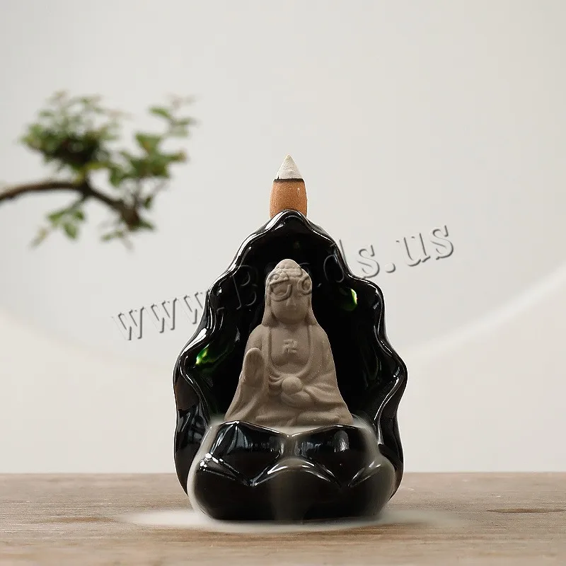 Creative Small Buddha Backflow Incense Burner Ceramic Waterfall Aromatherapy Furnace Holder Censer With 10pcs Incense Cones