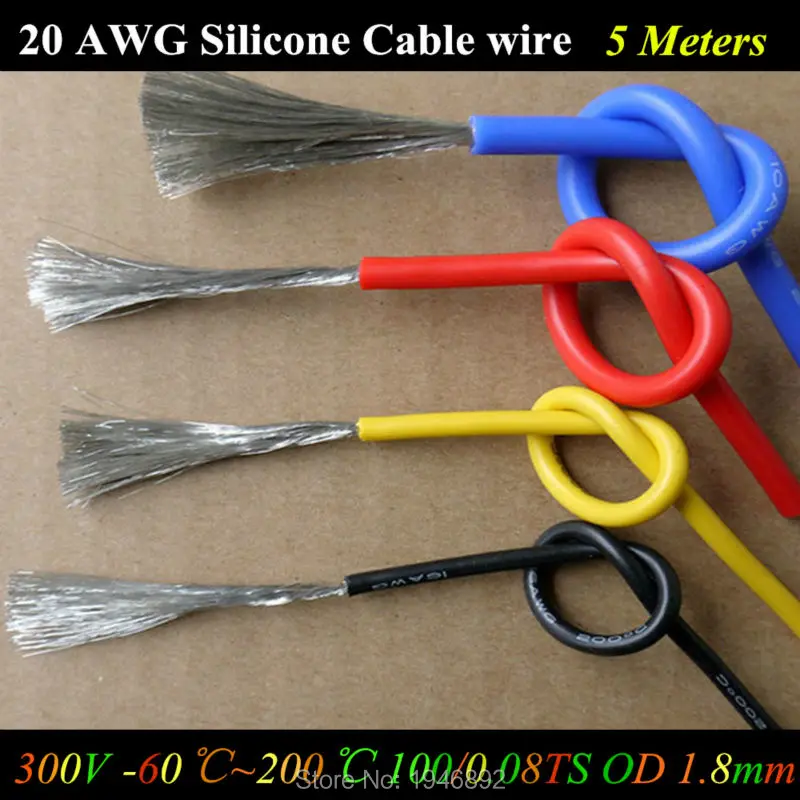 

5M 20 AWG Flexible Silicone Wire RC Cable 20AWG 100/0.08TS OD 1.8mm Tinned Copper Wire With 10 Colors to Select