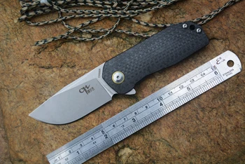 

CH3005 new knife 2.56" AUS-8 blade folding knives ball bearing carbon fiber+TC4 handle outdoor camping knives free shipping