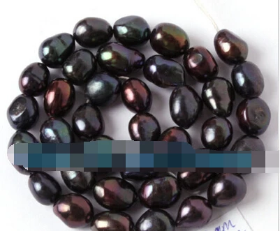 

wb 003009 8-10MM FREEFORM BLACK NATURAL FRESHWATER CULTURED PEARL LOOSE BEADS STRAND 15" 5pc