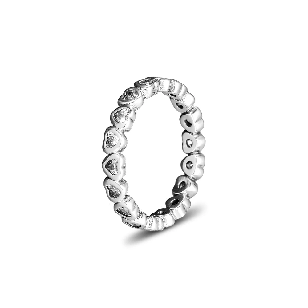 

FANDOLA 100% 925 Sterling Silver Jewelry Heart Silver Ring with Clear CZ Fashion Rings for Women DIY Charms Jewelry Women Gift