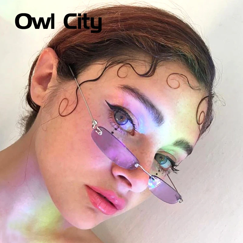 

Owl City Vintage Sunglasses Women Small Narrow Sun Glasses Retro Rectangle Sunglass Brand Designer Female Eyewear Rimless Shades