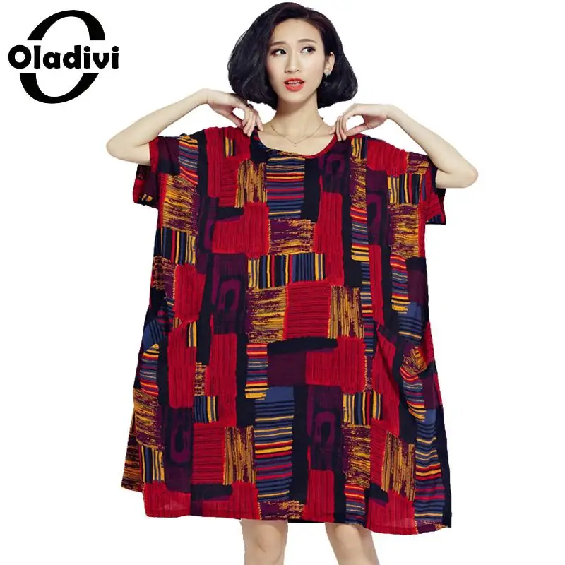 

Oladivi Large Plus Size Women Apparel 2019 Summer Fashion Printed Casual Loose Dress Short Sleeve Novelty Tunic Dresses Vestidos