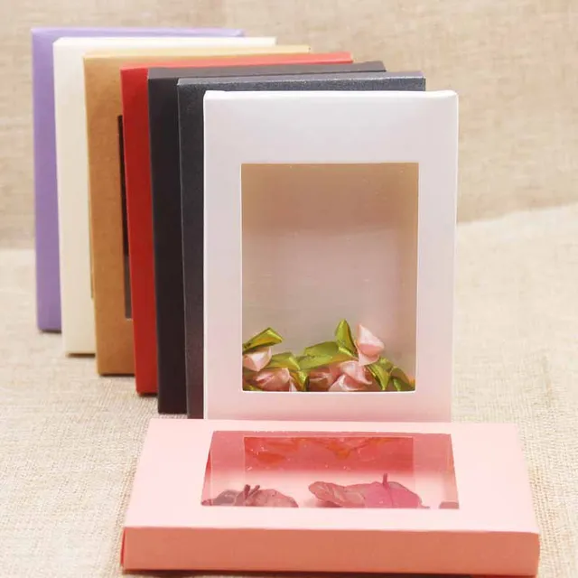 20pcs DIY Kraft Paper Box pink Transparent PVC Window Soap Boxes purple