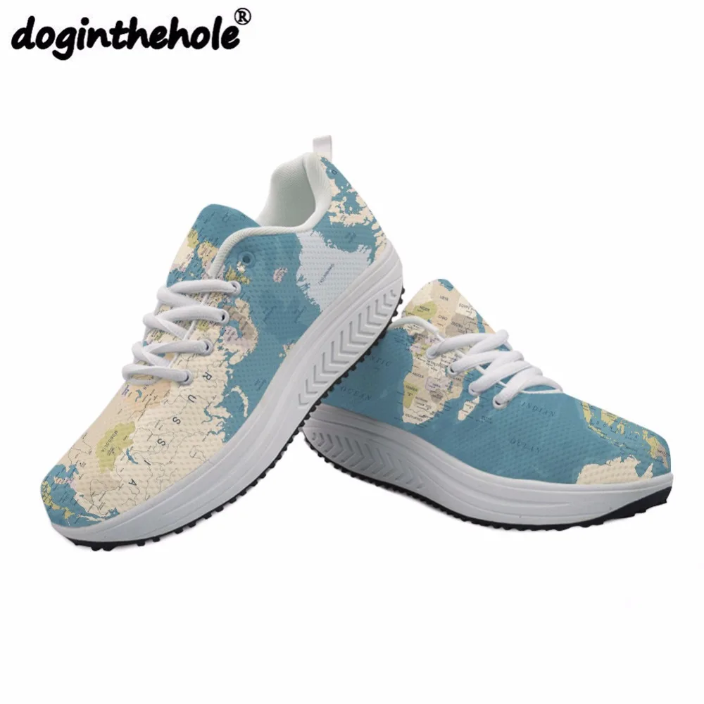 

doginthehole Running Shoes Men Sneakers World Map Printing Sport Shoes for Male Fitness Comfortable Swing Shoes Platform