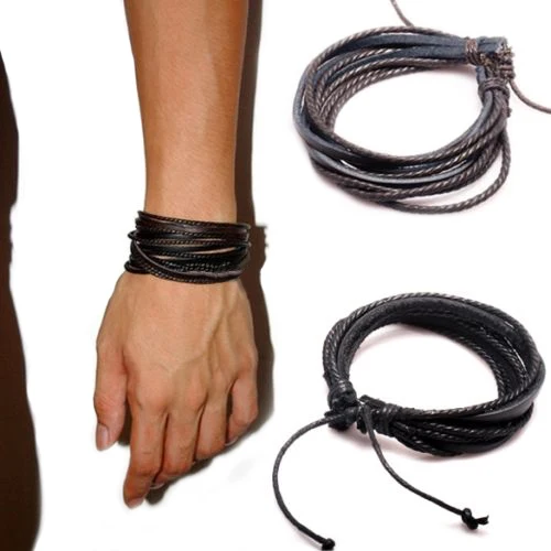 

2016 Women's men's Synthetic Leather Braided Rope Adjustable Multilayer Sporty Bracelet ASIT