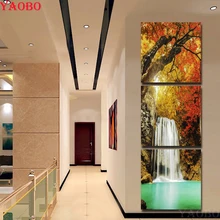 5D DIY фото на заказ! Алмазная вышивка наклейки водопад Ландшафтная мозаика с бриллиантами камни в форме ромба Набор для рисования с круглыми камнями и полотном с вышивкой 3 шт./компл