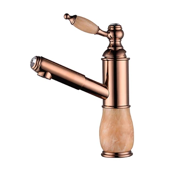 

Azos Pull-out Faucet Soft Basin Brass Jade Rose Gold Cold and Hot Switch Continental Shower Shower Room Round MP0800B-3