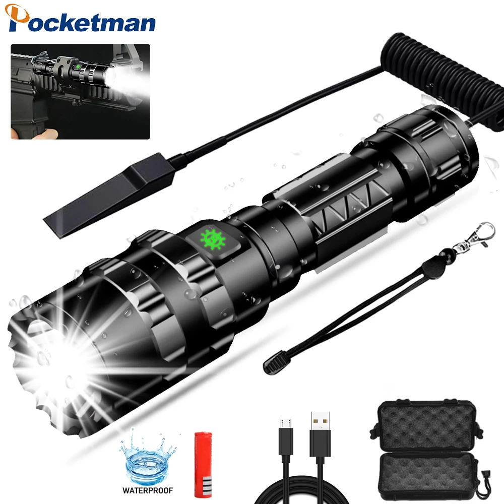 65000Lums Tactical Flashlight LED Scout L2 Ultra Bright Hunting Fish Light USB Rechargeable